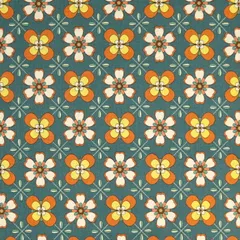 RETONO pattern un/no シーチング生地（チンツ加工）  レトロ モダン 昭和 おしゃれ お洒落 懐かしい ノスタルジック ハンドメイド 手作り 花柄 布地 50cm単位