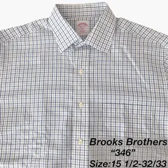 【15 1/2-32/33】Brooks Brothers 346 ワイドカラーシャツ / Regular Fit / Cotton100% / Tattersall（ブルー×ライトブルー×ホワイト） Lサイズ相当 メンズ