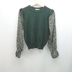 ◇ chille ブラウス レオパード ドッキング プルオーバー ガーリー 長袖 ニット サイズFREE ブラック レディース E 【1307210003548】