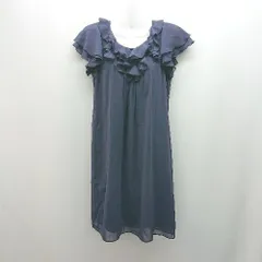 ◇ ru エレガント フリル パーティー 上品 バックファスナー 半袖 ロング丈 ワンピース サイズ2 ネイビー レディース E  【1307210003500】