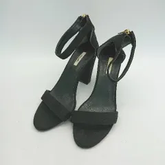 ◇ moussy チャンキーヒール スエード ベロア ストラップ バックファスナー サンダル サイズM ブラック レディース E  【1307210003449】