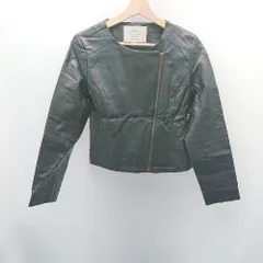 ◇ suloon ライダース 合成皮革 カジュアル ノーカラー 羽織り 長袖 ブルゾン サイズ38 ブラック レディース E  【1307210003135】