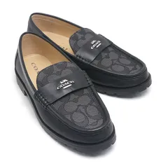 コーチ ジャニー ローファー・シグネチャー ジャカード ブラック×チャコール