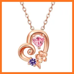 【新品】 [OLIORC] 誕生石ネックレス 925純銀製 ハートフラワー 金属アレルギー対応 レディースネックレス 枯れない花プリザーブドフラワー (ピンクゴールド12月) 0