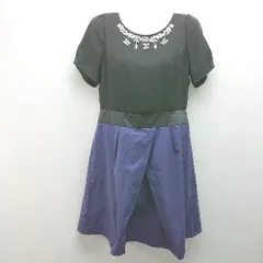 ◇ QUEENSCOURT クイーンズコート シンプル カジュアル 半袖 膝丈 ワンピース サイズ3 ブラック/パープル レディース E  【1307210006723】