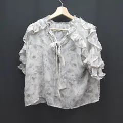 ◇ NICE CLAUP 花柄 リボン 透け感 夏 インナー必須 半袖 ブラウス サイズF グレー/ホワイト レディース E  【1307210012045】