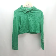 ◇ ZARAｻﾞﾗ カジュアル クロップド丈 シンプル 無地 長袖 ポロシャツ サイズS グリーン レディース E  【1307210012335】