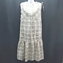 ◇ RAY CASSIN スタンドカラー シャツ チェック柄 ガーリー リボン ロング丈 ワンピース サイズFREE ブラウン レディース E  【1307210013516】