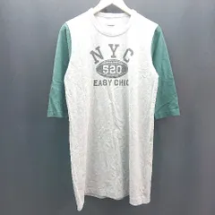 ◇ coen カジュアル 前面プリント クルーネック 七分袖 ひざ丈 ワンピース サイズL グレー/グリーン レディース E  【1307210013493】