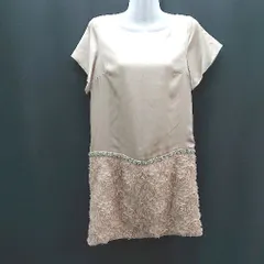 ◇ anysis ビジュー ドッキング ゴージャス パーティー ビーズ ひざ丈 ワンピース サイズ2 ピンク/ベージュ レディース E  【1307210013288】