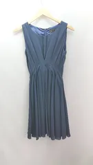 ◇ pour vous エレガント パーティー タック ビジュー 上品 ファスナー ひざ丈 ワンピース サイズM ネイビー レディース E  【1307210021825】