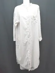 ◇ lowrys farm シャツ スタンドカラー シアー ナチュラル 長袖 ロング丈 ワンピース サイズFREE ベージュ レディース E  【1307210021573】