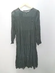 ◇ JUNOAH カジュアル シースルー プリーツ ｻﾗｻﾗ生地 長袖 ミディアム丈 ワンピース サイズM ブラック レディース E  【1307210030209】