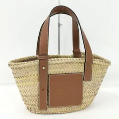 LOEWE バスケットバッグ ハンドバッグ アナグラム ラフィア レザー ナチュラル ブラウン 327.02.93