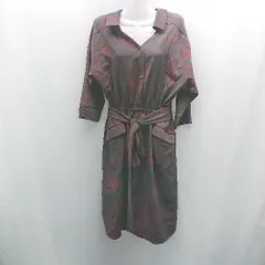 ◇ ◎ Bou Jeloud カジュアル 花柄 フロントボタン 半袖 ロング丈 ワンピース サイズ38 チャコール レディース E  【1307210030896】