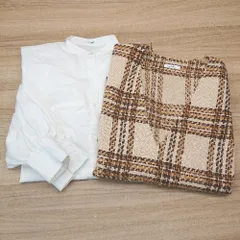 ◇ MURUA チェック柄 バンドカラー カジュアル シャツワンピース ベスト サイズ1 ホワイト/ベージュ系 レディース E  【1307210032241】