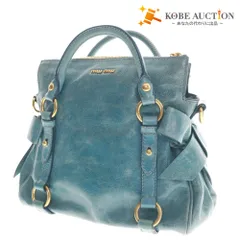 ■ ミュウミュウ ハンドバッグ ショルダーバッグ 鞄 ロゴ リボン 2way レディース ブルー袋付き