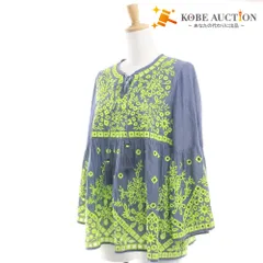 ■ グレースコンチネンタル ブラウス 長袖 トップス フリンジ 刺繍 レディース 36(S相当）ブルー系 タグ付き 未使用