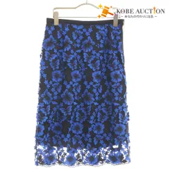 ■ ピンキーアンドダイアン スカート ひざ下丈 ボトムス 総柄 総レース タイト 日本製 レディース 40(L相当）ブラック ブルー系