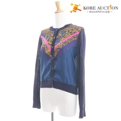 ■ タラジャーモン カーディガン 長袖 トップス シルク混 柄 花 レディース M ネイビー系