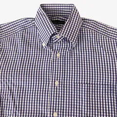 azabu tailor ギンガムチェック ボタンダウンシャツ / M相当 / ボタンダウン・ブルー×ホワイト / コットン100％ メンズ