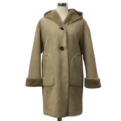 ナノユニバース nano universe コート シングル ロング フェイクムートン フェイクファー 無地 フード 長袖 36 ベージュ