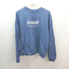 ◇ muahmuah ムーアムーア ラウンドネック ロゴプリント 長袖 トレーナー サイズF ブルー レディース （メンズ） E  【1307210033279】のサムネイル