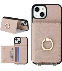 ★oyaka 対応 iPhone 15PLUS 手帳型 ケース ショルダーストラップ付き カード収納 背面ストラップホール スタンド機能 磁気対応 耐衝撃 PUレザー 全面保護 アイフォン 15PLUS おしゃれ 女性 調節可能 斜め掛け アプリコットピンク