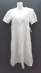 ◇ DAY LOSET ウエストリボン バックボタン 裏地あり 半袖 ロング ワンピース サイズM ホワイト レディース E  【1307210042554】