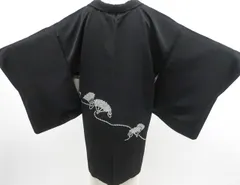 【京松】黒羽織 昭和レトロ 鹿の子 羽織紐付 正絹 着物 身丈約83cm 裄丈約64cm kyo7z12-1548