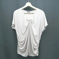 ◇ INDIVI ボーダー柄 インナー付き 透け感なし ラウンドネック シャツ サイズ36 グレー レディース E  【1307210042905】