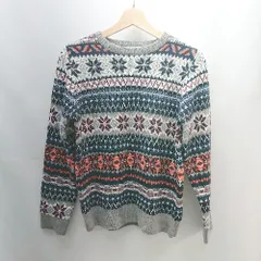 ◇ SEVENDAYS=SUNDAY Uネック 総柄 ケーブル 起毛 シンプル オシャレ 長袖 ニット サイズL グレー系 レディース E  【1307210043551】