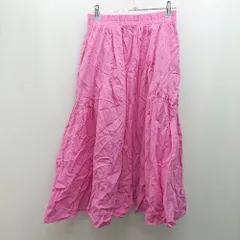 ◇ merlot メルロー ウエストゴム 裏地 薄手 ギャザー シンプル 膝丈 フレア スカート サイズF ピンク レディース E  【1307210043421】のサムネイル