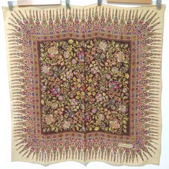 人気ブランド◎【YVES SAINT LAURENT】イヴ･サンローラン YSL スカーフ 大判 花柄 ボタニカル柄 オリエンタル レトロ 華やか 正方形 美品 エレガント バックチャーム ポケットチーフ ブラウン系 サイズ87×87/M40748jF