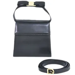 本物 サルヴァトーレ フェラガモ Salvatore Ferragamo ヴァラ リボン 2WAY ショルダーバッグ ハンドバッグ レザー ブラック バッグ 中古  