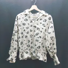 ◇ RODEOCROWNS ロデオクラウンズ 柄物 Vネック 派手目 長袖 ブラウス サイズS ホワイト レディース E  【1307210048358】