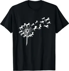 送料無料 100%コットン（タンポポから種となって飛んでいく馬 競馬 ウマ 馬Tシャツ ウマ レース 乗馬）熱転写3Dプリント メンズ　レディース おもしろい 半袖 パロディ Tシャツ  「バックプリント可能､備考必須」