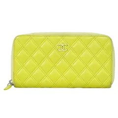 本物 CHANEL シャネル マトラッセ ココマーク ラウンドファスナー 長財布 ラムス キンレザー イエロー Matelasse 財布 ウォレット 中古  