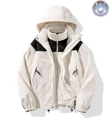 新品 未使用 3wayマウンテンパーカー アウトドアジャケット メンズ 登山ウェア 冬服 フリースライナー付き 脱着可　ブルゾン キャンプ 2点セット 防水 防風 レディース ホワイト