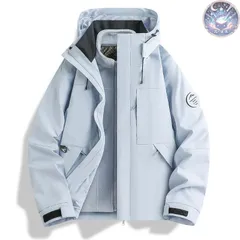 新品 未使用 3wayマウンテンパーカー アウトドアジャケット メンズ 登山ウェア 冬服 フリースライナー付き 脱着可　ブルゾン キャンプ 2点セット 防水 防風ライトブルー