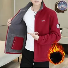 新品 未使用 ジャケットフリース メンズ アウトドア キャンプ アパレル ウエア ライナー 軽量 極寒地 上着 長袖 防寒 保温レッド