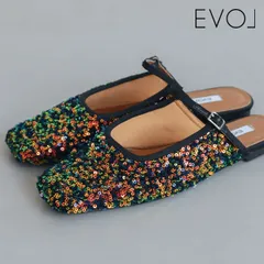 【SALE60%OFF】【即納】 イーボル EVOL ソフトスクエアフラットミュール 靴 シューズ サンダル フラットシューズ スパンコール iw5381 ギフト