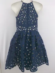 ◇ Chi Chi london カップ付き レース パーティー 膝丈 フレア ドレス ワンピース サイズUK6 ネイビー レディース P  【1307250018229】