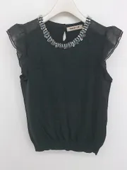 ◇ Apuweiser riche アプワイザー リッシェ 装飾ビジュー ノースリーブ ニット カットソー ブラック レディース P  【1307250018052】のサムネイル