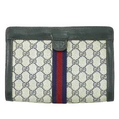 本物 グッチ GUCCI オールドグッチ シェリーライン GGスプリーム クラッチバッグ セカンドバッグ ベージュ ネイビー Sherry Line バッグ 中古  