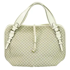 本物 セリーヌ CELINE マカダム ビタースウィート トートバッグ ハンドバッグ キャンバス レザー ベージュ ホワイト Macadam バッグ 中古  