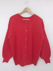 ◇ Discoat ディスコート クルーネック 原色 カラフル 長袖 ニット カーディガン サイズF レッド レディース P  【1307250020093】
