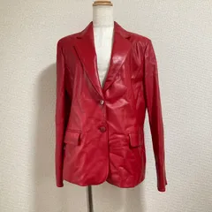 美品【レザー】テーラードジャケット　F　赤　レッド　レザー ラムレザー　シープスキン イタリア製羊革 ブレザー　希少カラー