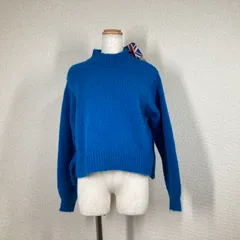 未使用【エイチケーワークスロンドン】ニット セーター ブルー　M　美品　モックネック　サイドスリット 短丈 Y2K　フェアリーグランジ