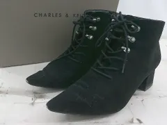 ◇ ◎ CHARLES & KEITH ポインテッドトゥ サイドジップ ショート レースアップ ブーツ サイズ37 ブラック レディース P  【1307250023469】